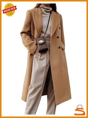 Wool Blend Double Breasted Peacoat with Notch Lapel | Long Winter Coat